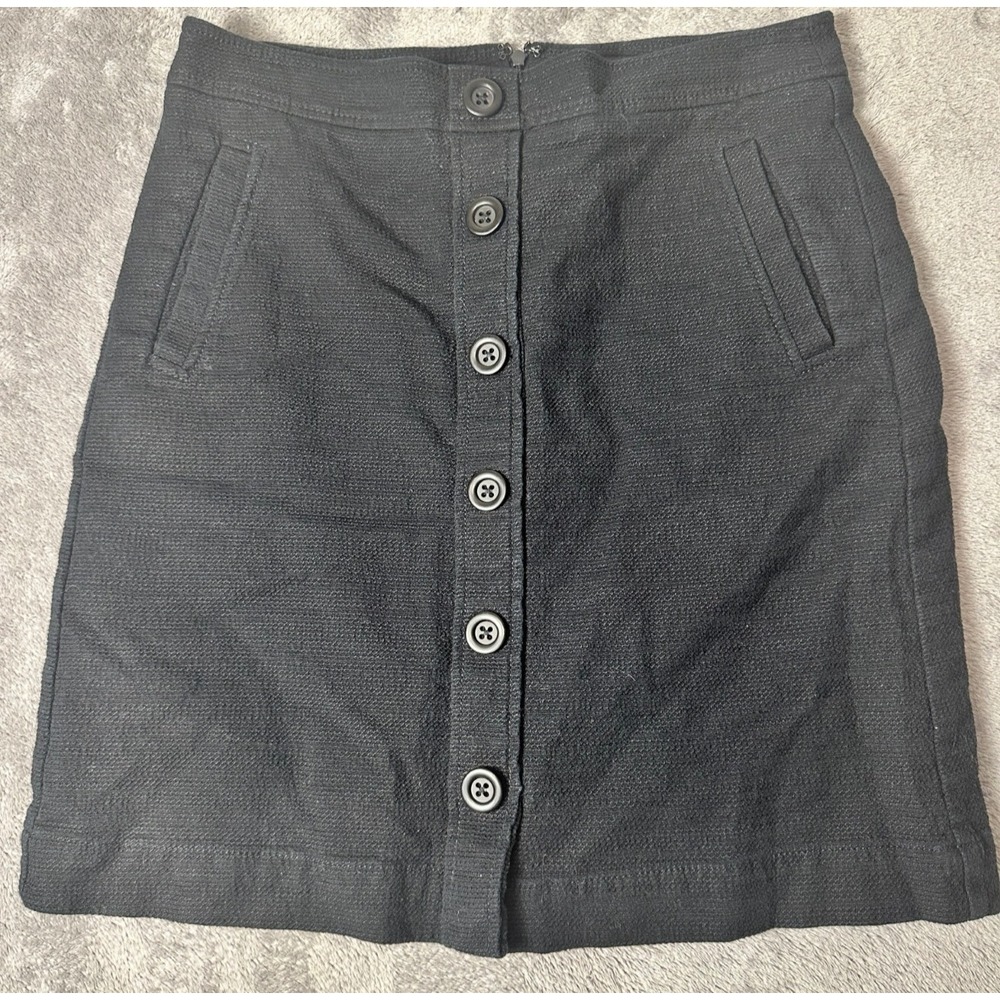 Ann Taylor Black Button Front A-Line Skirt Women's Career Casual Mini‎ Skirt 8